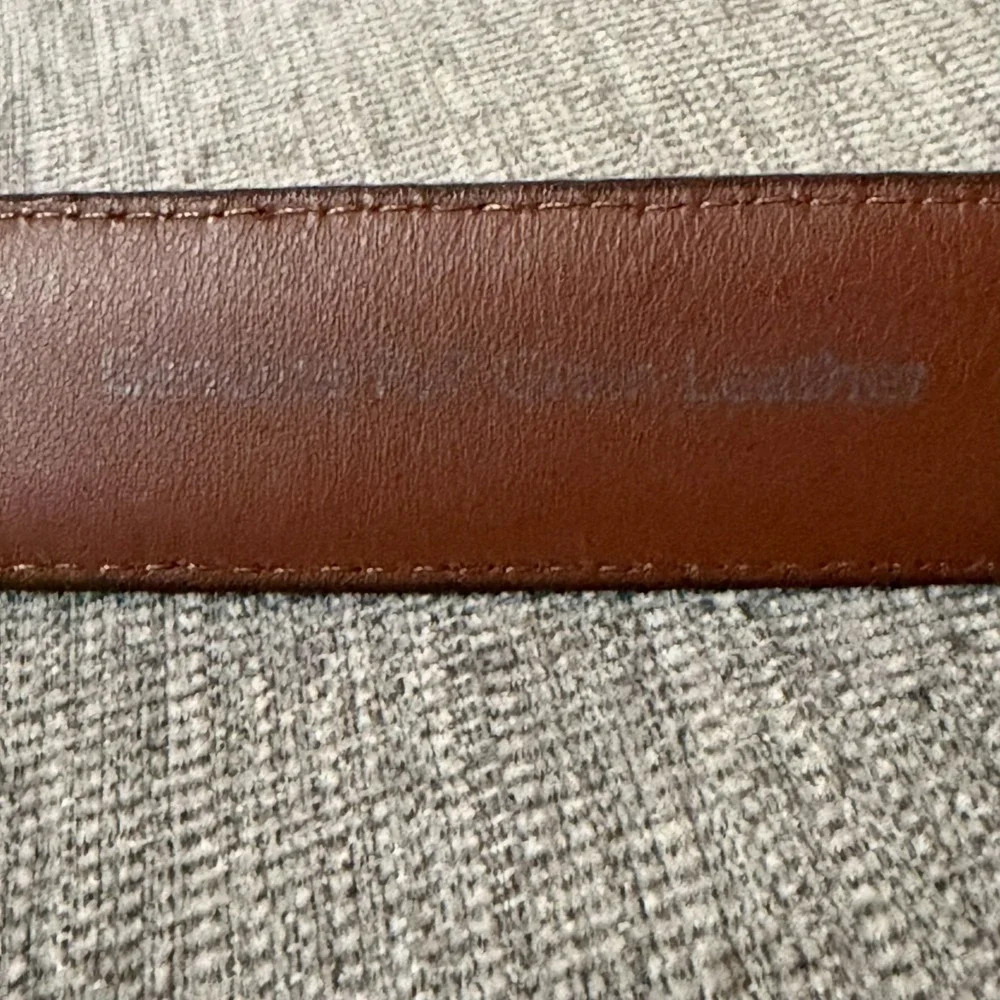 VTG LL Bean Brown Leather Chino Belt Brass Buckle Size 46